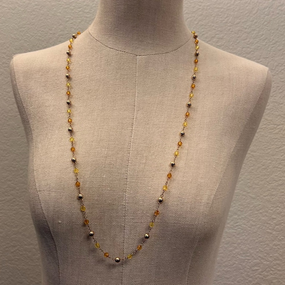 Gold Tone and Amber Beaded Station Necklace